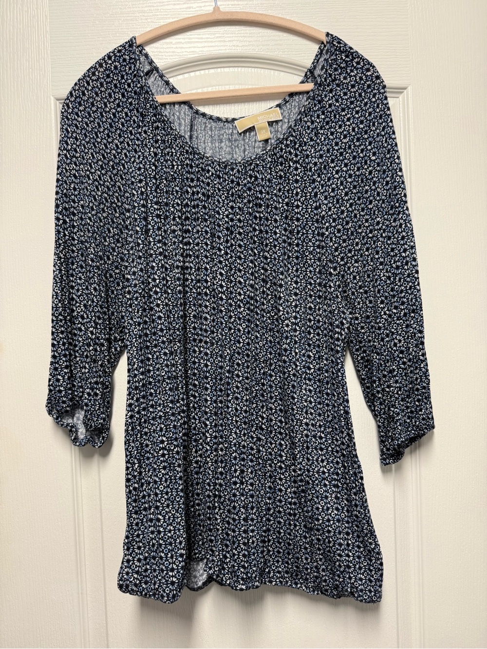 Michael Kors Navy and White Floral Peasant Tunic